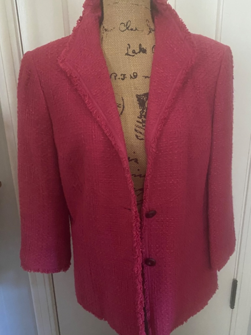 Sigrid Olsen Pink Blazer. Jacket with Fringed Lapel, Sleeves, and Hem. S 10-12 - Picture 2 of 11